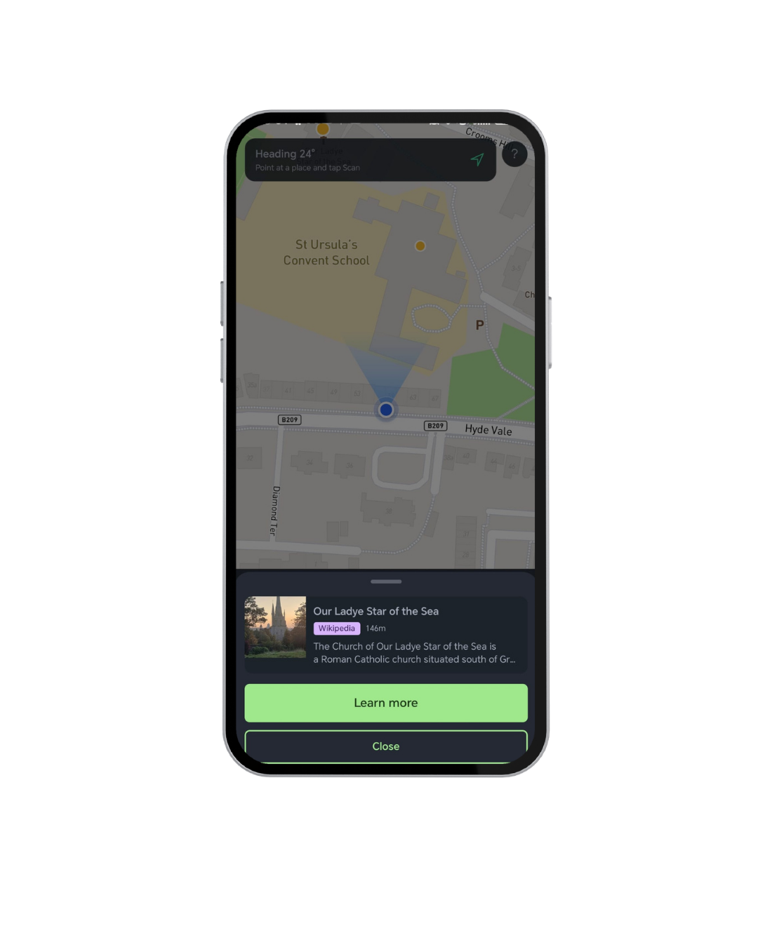 Scan to Discover feature showing landmark identification